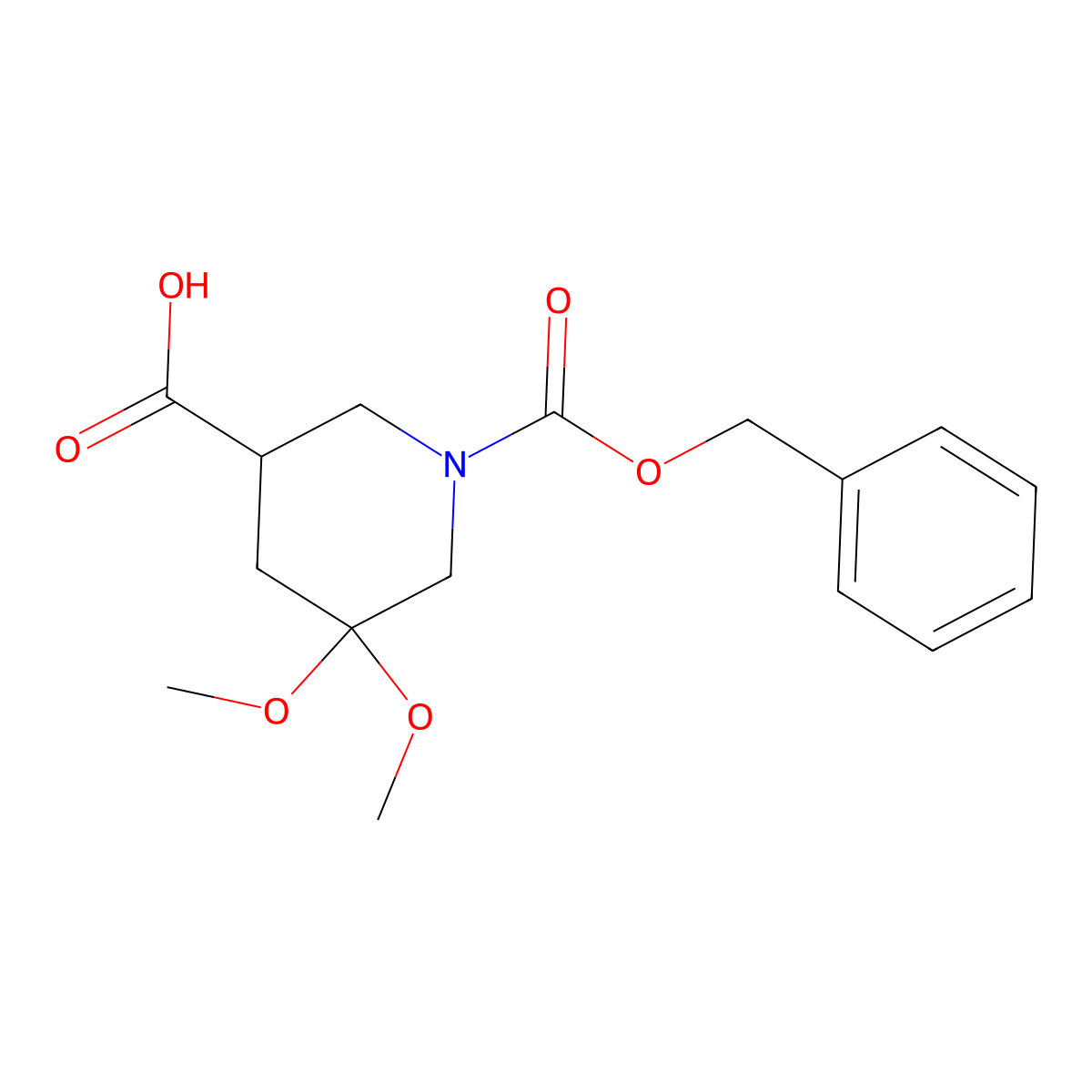 1-[(Benzyloxy)carbonyl]-5,5-dimethoxypiperidine-3-carboxylic acid molecular structure, CAS 2639451-02-6
