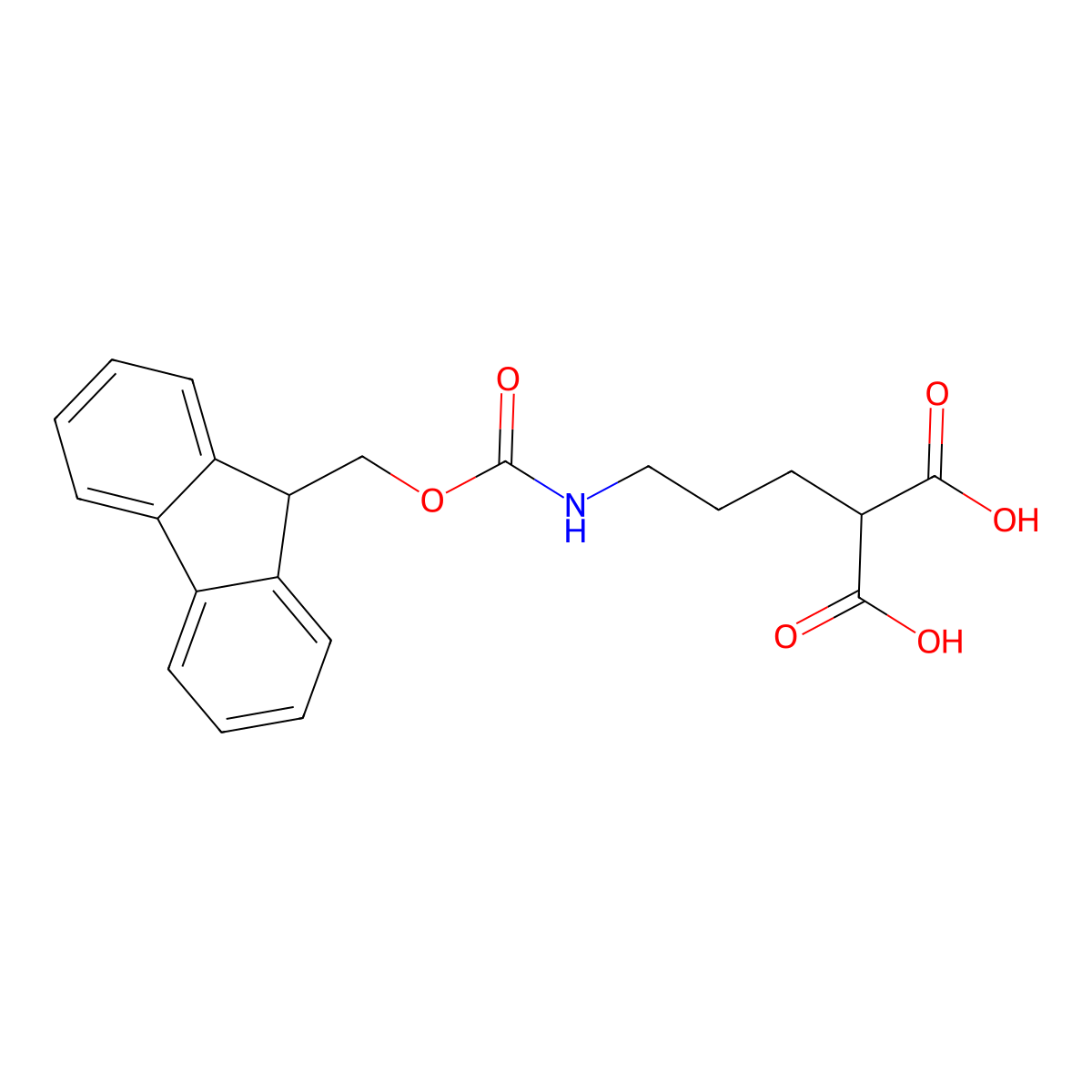 2-(3-((((9H-fluoren-9-yl)methoxy)carbonyl)amino)propyl)propanedioic acid molecular structure, CAS 2639451-11-7