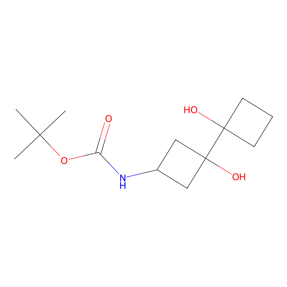 tert-butyl N-[3-hydroxy-3-(1-hydroxycyclobutyl)cyclobutyl]carbamate molecular structure, CAS 2639451-12-8
