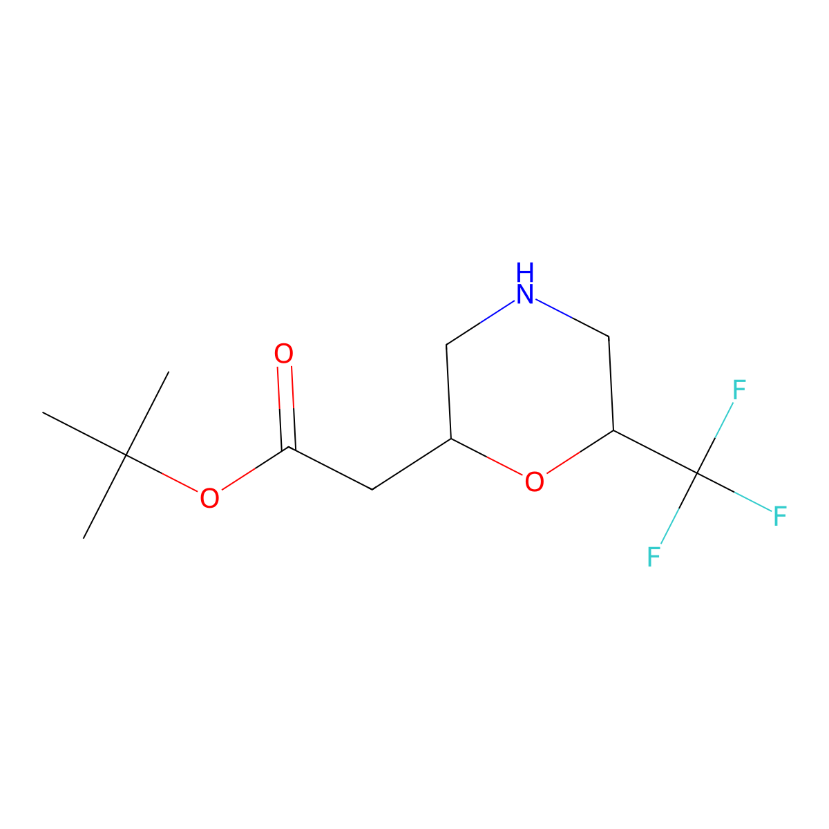 Tert-butyl 2-[6-(trifluoromethyl)morpholin-2-yl]acetate molecular structure, CAS 2639451-14-0