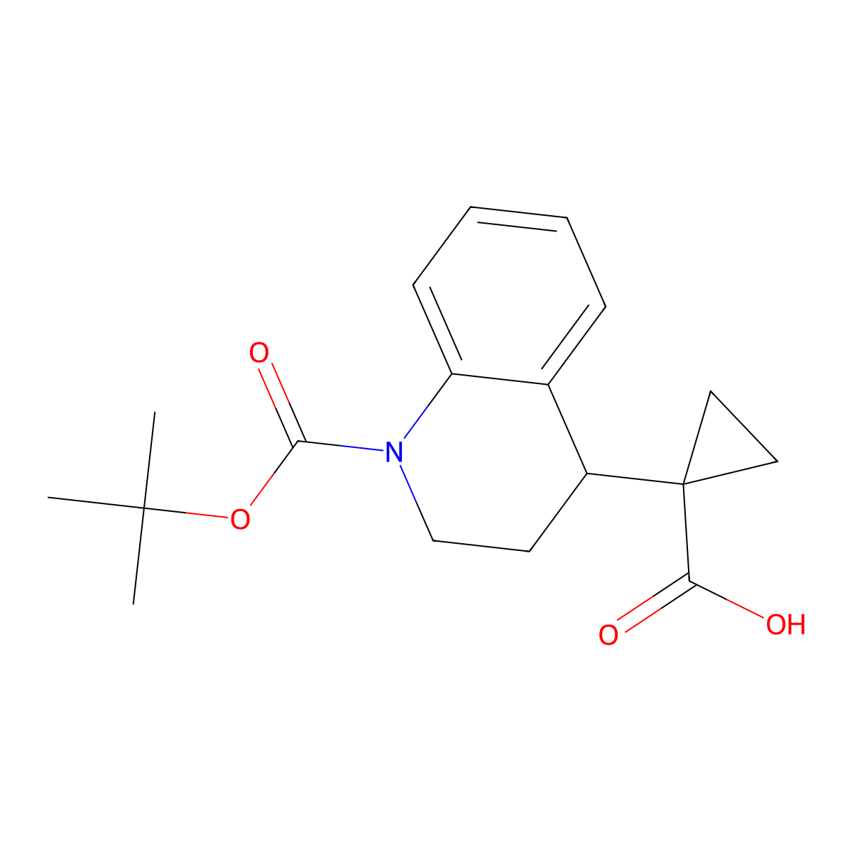 1-{1-[(Tert-butoxy)carbonyl]-1,2,3,4-tetrahydroquinolin-4-yl}cyclopropane-1-carboxylic acid molecular structure, CAS 2639451-19-5