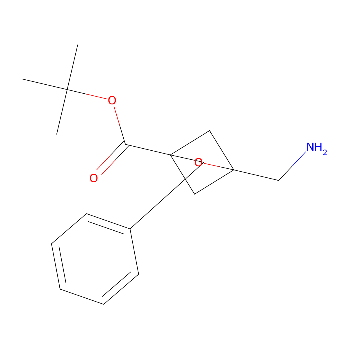 Tert-butyl 1-(aminomethyl)-3-phenyl-2-oxabicyclo[2.1.1]hexane-4-carboxylate molecular structure, CAS 2639451-23-1