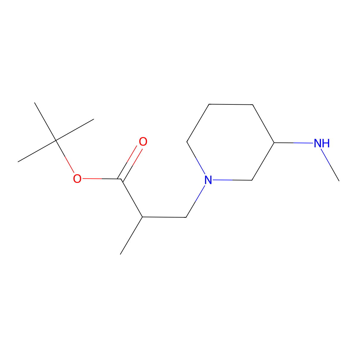 Tert-butyl 2-methyl-3-[3-(methylamino)piperidin-1-yl]propanoate molecular structure, CAS 2639451-37-7