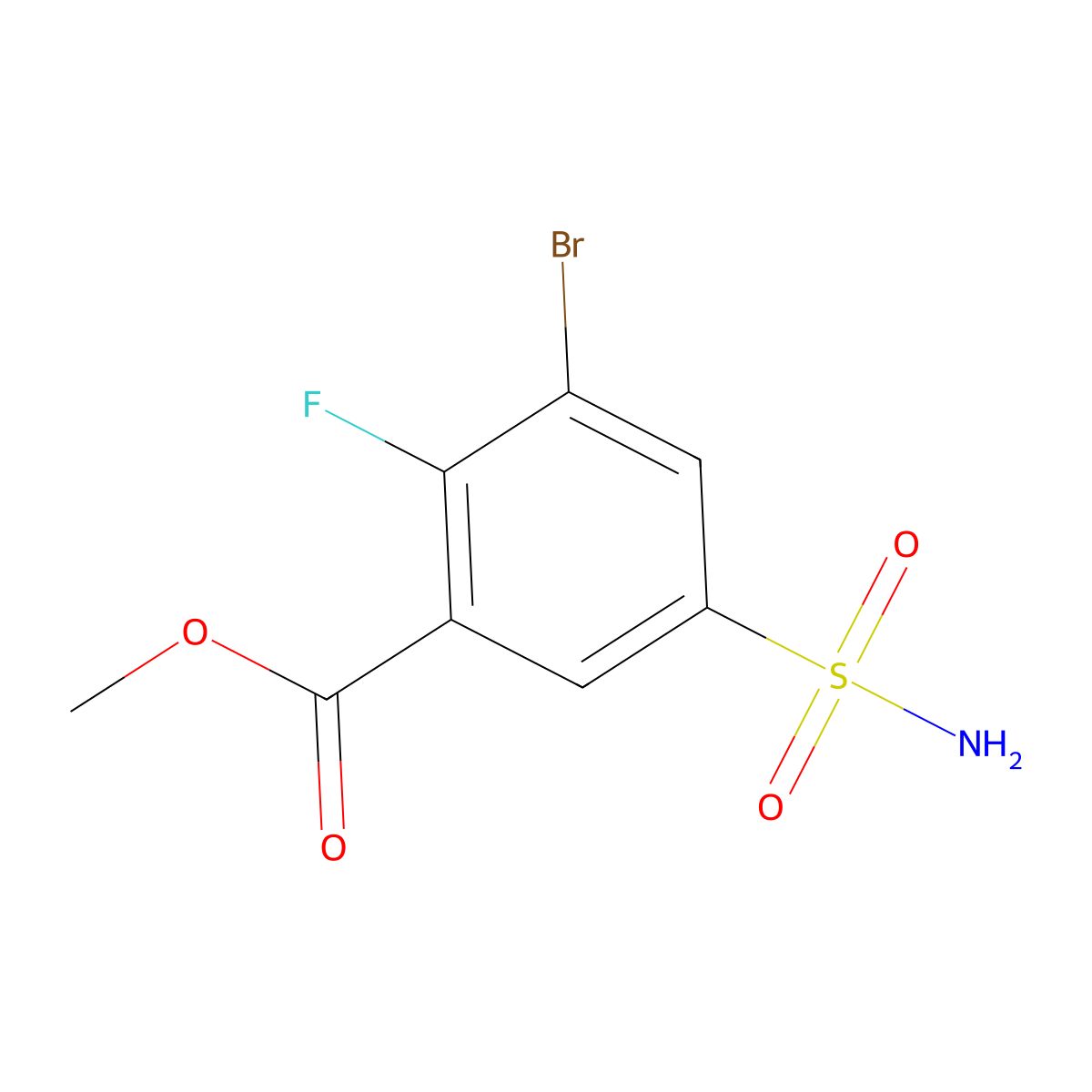 Methyl3-bromo-2-fluoro-5-sulfamoylbenzoate molecular structure, CAS 2639451-43-5