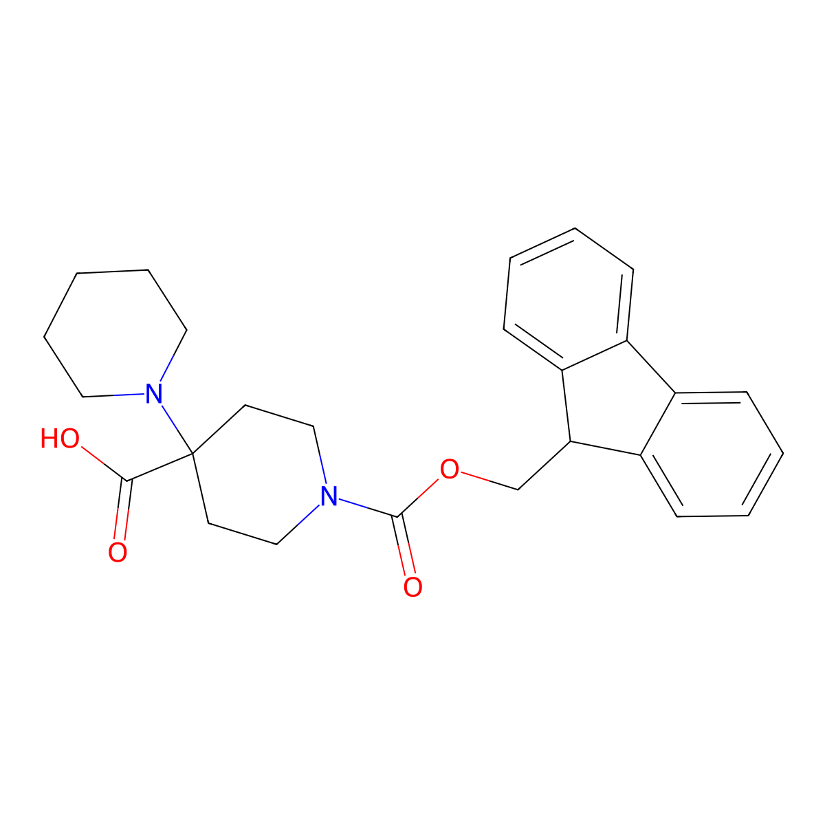 1-{[(9H-fluoren-9-yl)methoxy]carbonyl}-4-(piperidin-1-yl)piperidine-4-carboxylic acid molecular structure, CAS 2639451-76-4