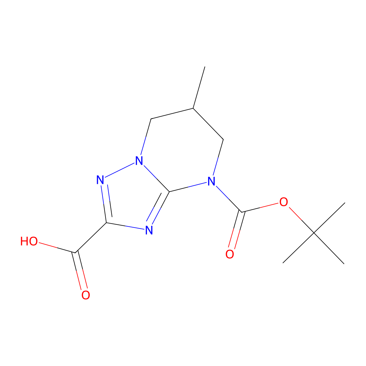 4-[(tert-butoxy)carbonyl]-6-methyl-4H,5H,6H,7H-[1,2,4]triazolo[1,5-a]pyrimidine-2-carboxylic acid molecular structure, CAS 2639451-78-6