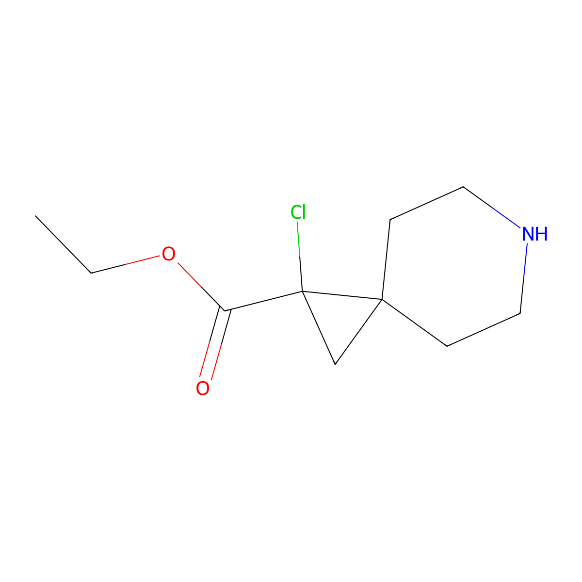 Ethyl 1-chloro-6-azaspiro[2.5]octane-1-carboxylate molecular structure, CAS 2639451-79-7
