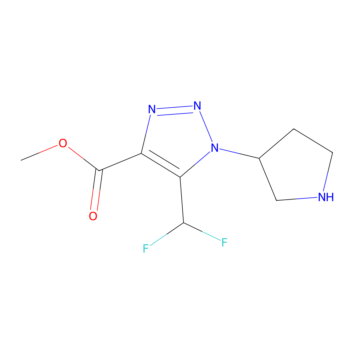 methyl 5-(difluoromethyl)-1-(pyrrolidin-3-yl)-1H-1,2,3-triazole-4-carboxylate molecular structure, CAS 2639451-86-6
