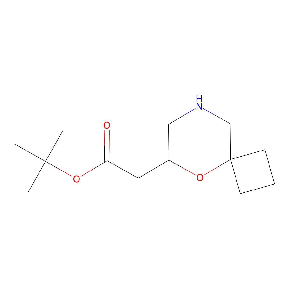 Tert-butyl 2-{5-oxa-8-azaspiro[3.5]nonan-6-yl}acetate molecular structure, CAS 2639452-06-3