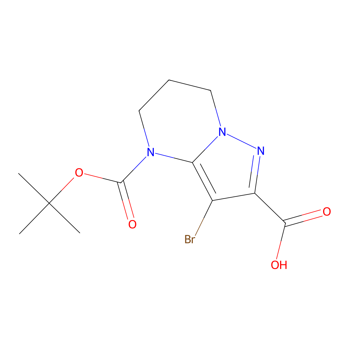 3-bromo-4-[(tert-butoxy)carbonyl]-4H,5H,6H,7H-pyrazolo[1,5-a]pyrimidine-2-carboxylic acid molecular structure, CAS 2639452-12-1