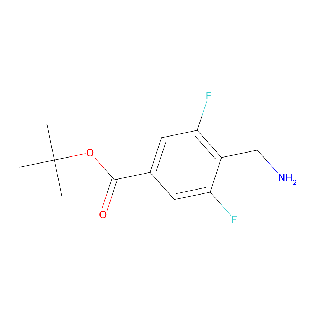 Tert-butyl 4-(aminomethyl)-3,5-difluorobenzoate molecular structure, CAS 2639452-30-3