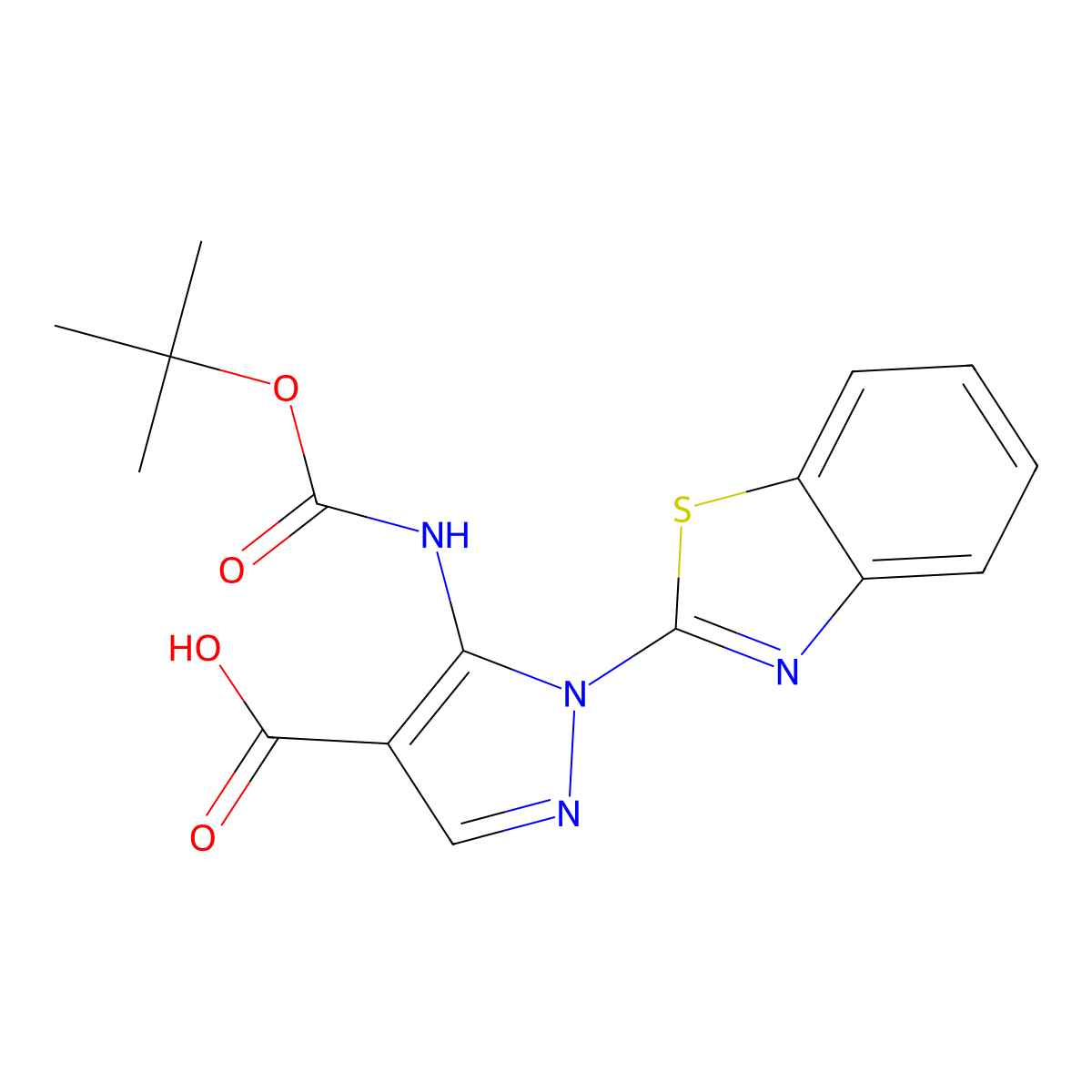 1-(1,3-benzothiazol-2-yl)-5-{[(tert-butoxy)carbonyl]amino}-1H-pyrazole-4-carboxylic acid molecular structure, CAS 2639452-40-5