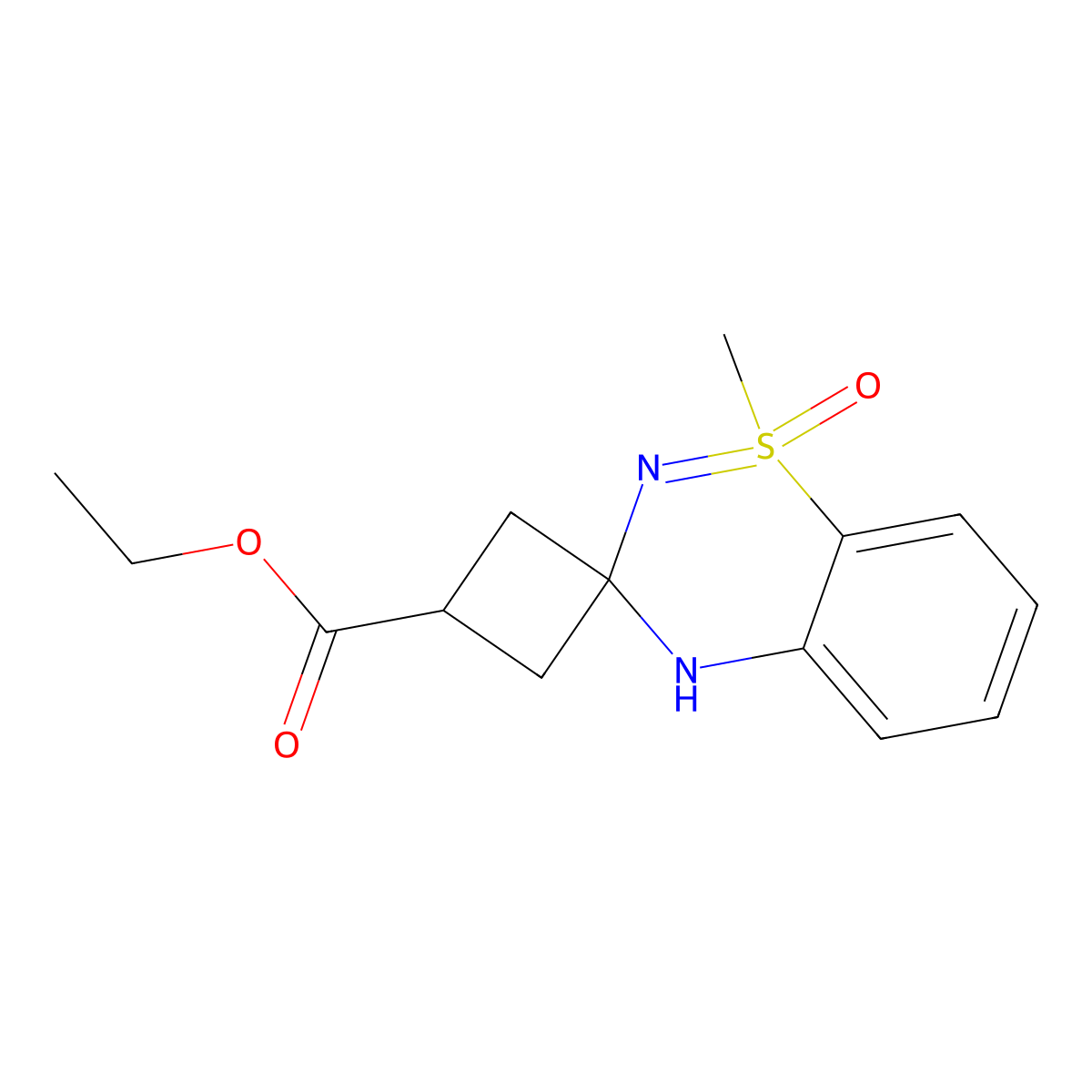ethyl 1-methyl-1-oxo-4H-spiro[1lambda6,2,4-benzothiadiazine-3,1'-cyclobutane]-3'-carboxylate molecular structure, CAS 2639452-74-5