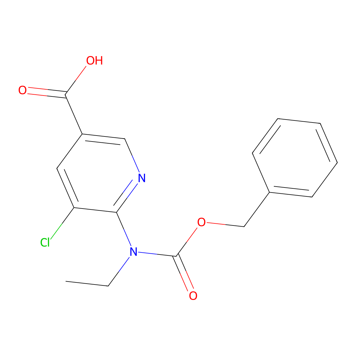 6-{[(Benzyloxy)carbonyl](ethyl)amino}-5-chloropyridine-3-carboxylic acid molecular structure, CAS 2639452-79-0