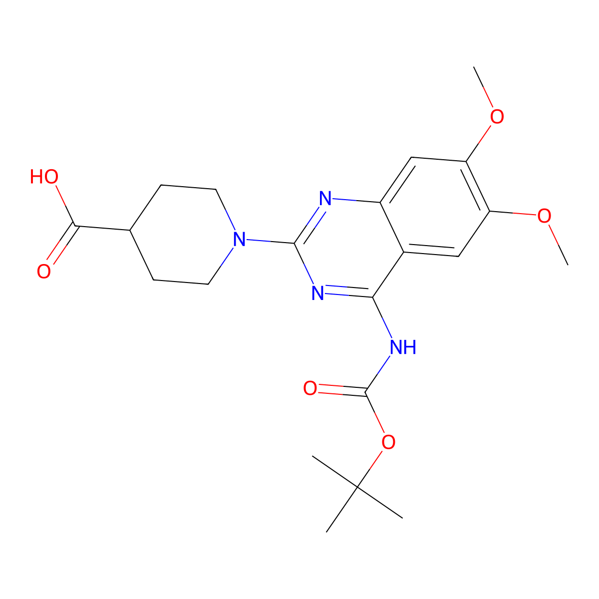 1-(4-{[(Tert-butoxy)carbonyl]amino}-6,7-dimethoxyquinazolin-2-yl)piperidine-4-carboxylic acid molecular structure, CAS 2639453-08-8