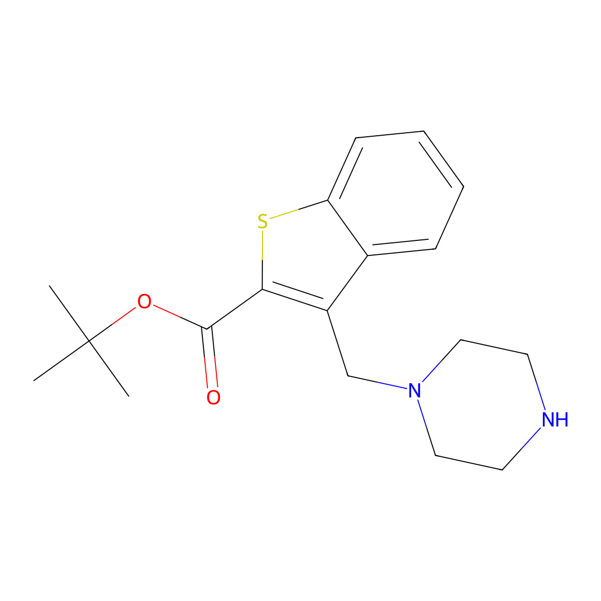 Tert-butyl 3-[(piperazin-1-yl)methyl]-1-benzothiophene-2-carboxylate molecular structure, CAS 2639453-32-8