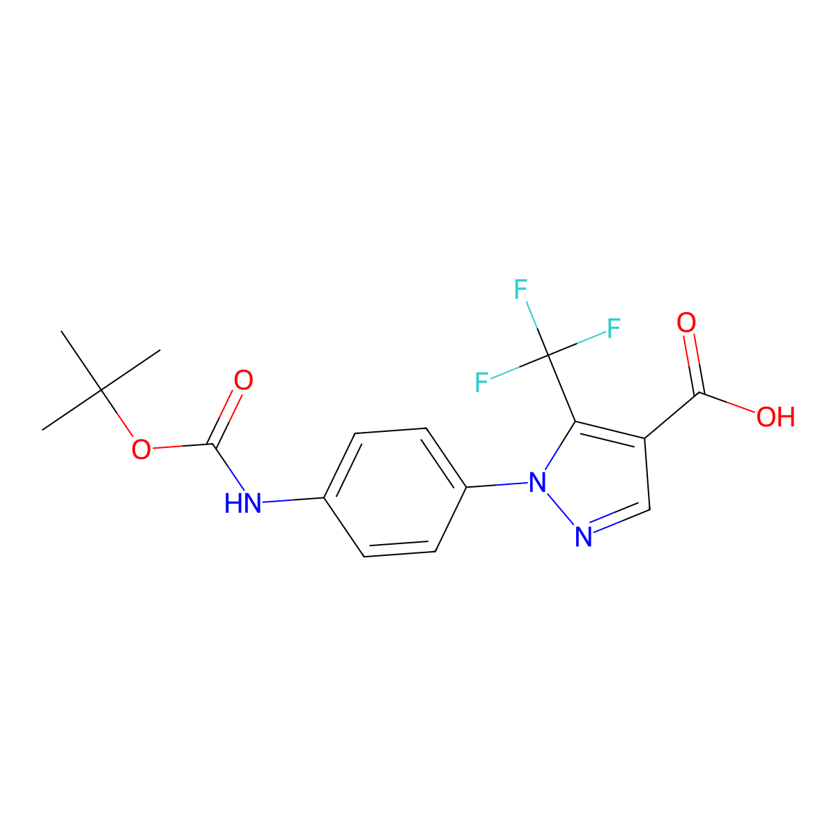 1-(4-{[(tert-butoxy)carbonyl]amino}phenyl)-5-(trifluoromethyl)-1H-pyrazole-4-carboxylic acid molecular structure, CAS 2639453-43-1