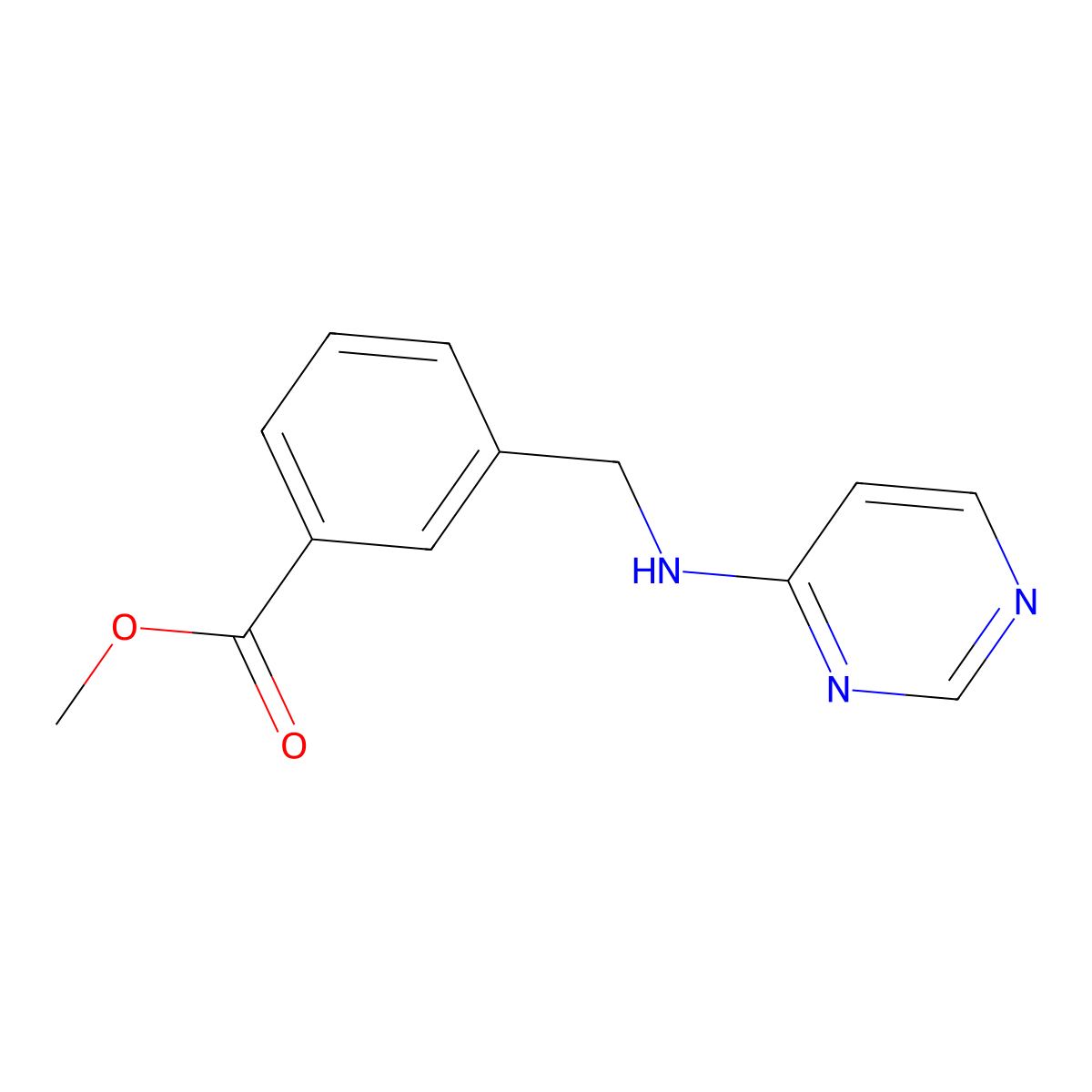 Methyl 3-{[(pyrimidin-4-yl)amino]methyl}benzoate molecular structure, CAS 2639453-47-5