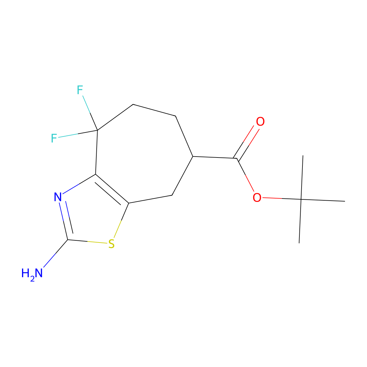 tert-butyl 2-amino-4,4-difluoro-4H,5H,6H,7H,8H-cyclohepta[d][1,3]thiazole-7-carboxylate molecular structure, CAS 2639453-51-1