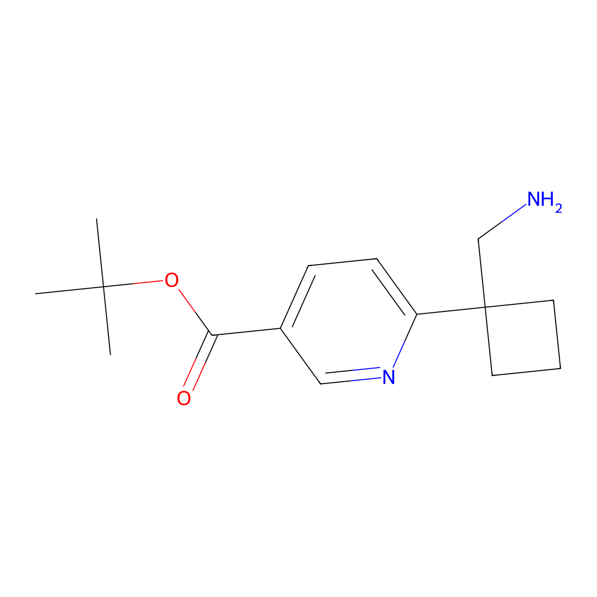 Tert-butyl 6-[1-(aminomethyl)cyclobutyl]pyridine-3-carboxylate molecular structure, CAS 2639453-53-3