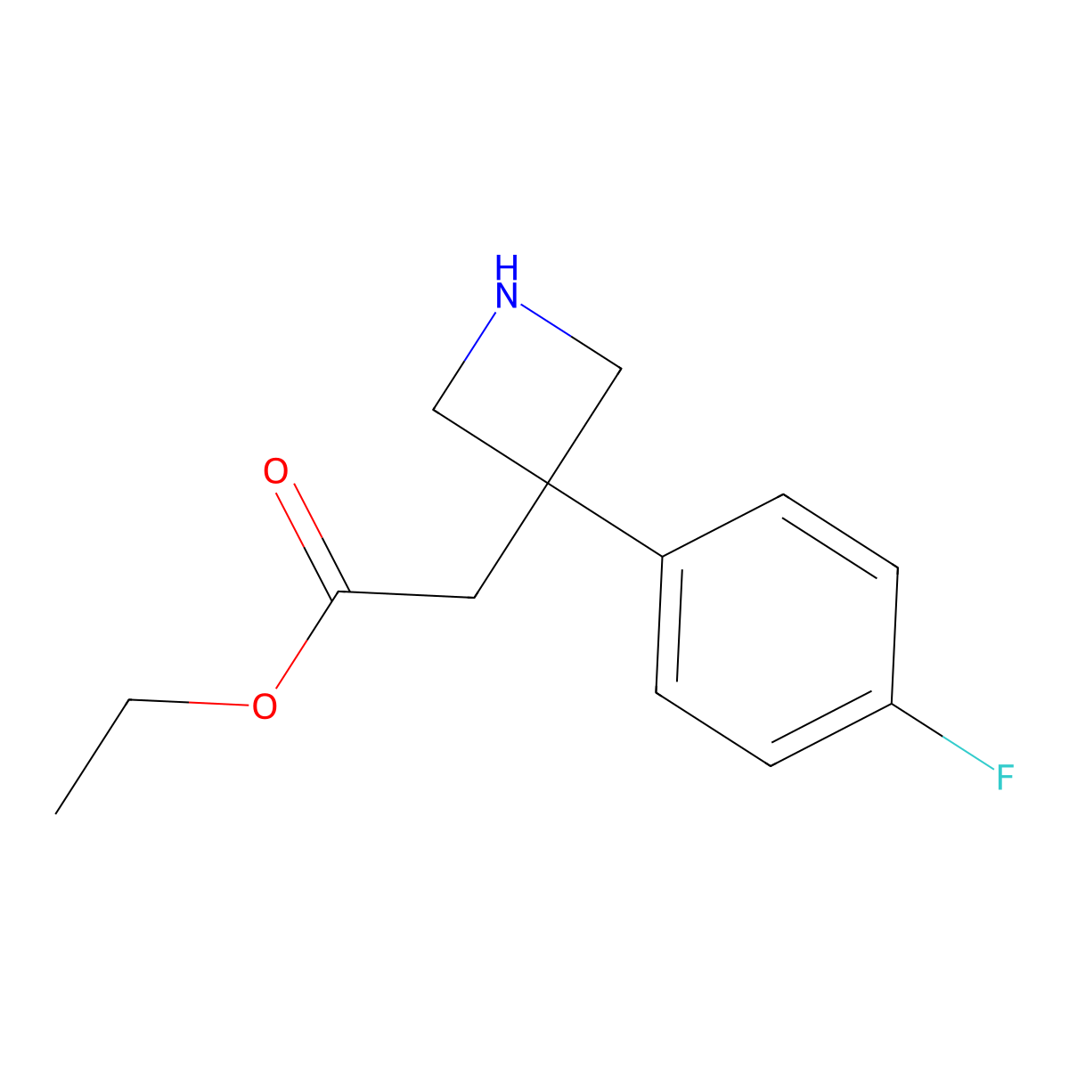 Ethyl 2-[3-(4-fluorophenyl)azetidin-3-yl]acetate molecular structure, CAS 2639453-54-4