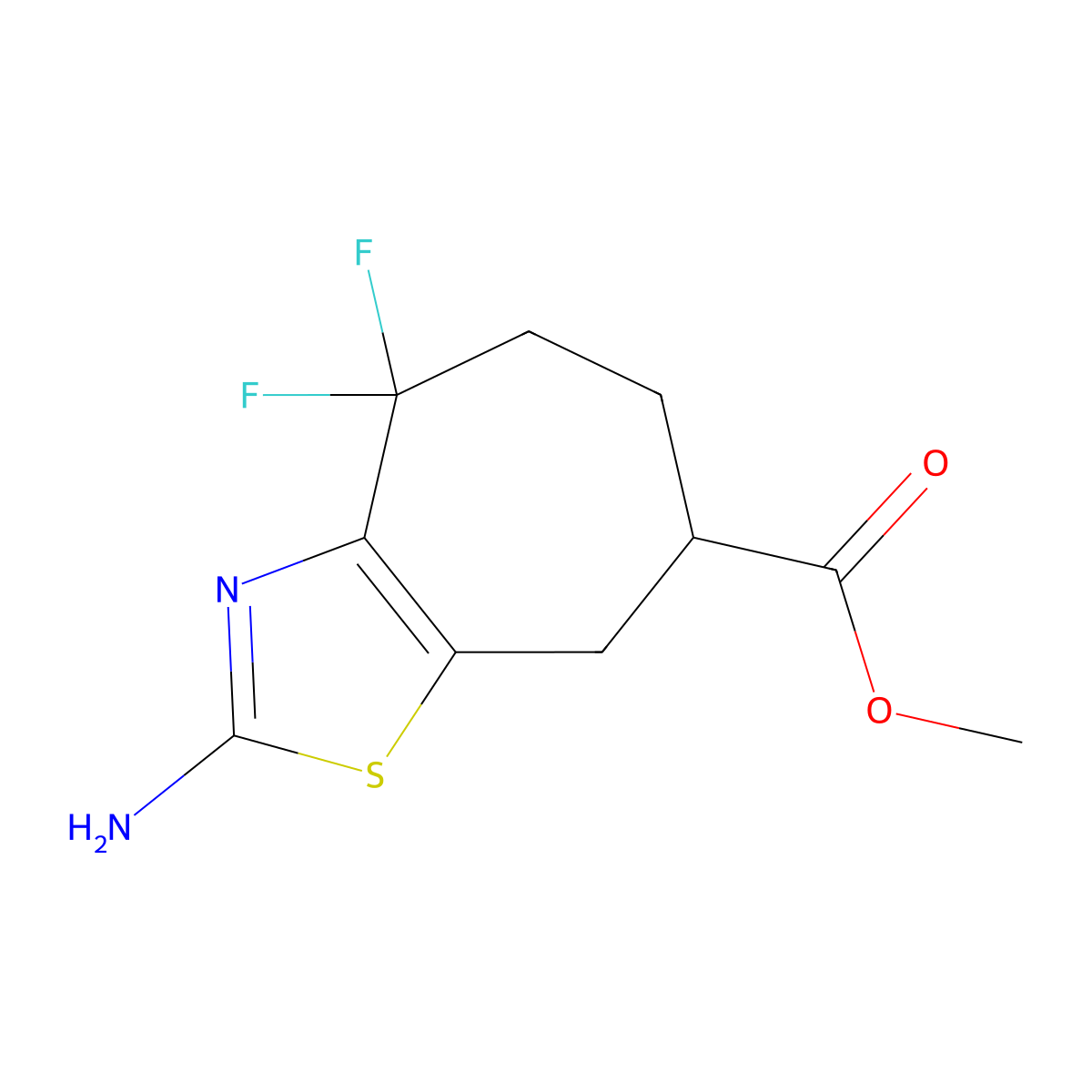 methyl 2-amino-4,4-difluoro-4H,5H,6H,7H,8H-cyclohepta[d][1,3]thiazole-7-carboxylate molecular structure, CAS 2639453-58-8