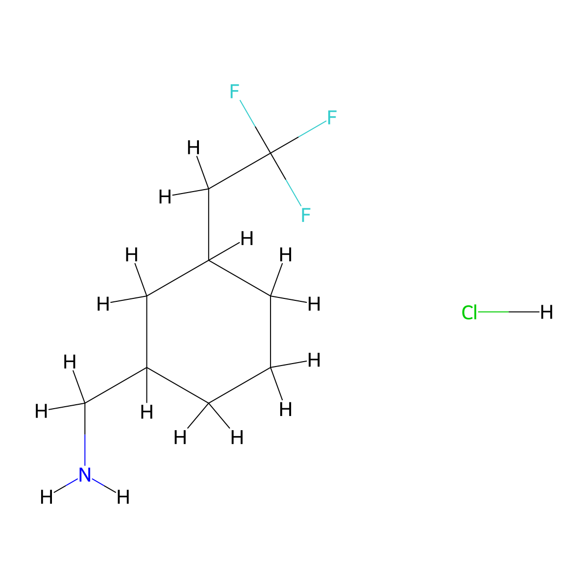 1-[3-(2,2,2-trifluoroethyl)cyclohexyl]methanaminehydrochloride,Mixtureofdiastereomers molecular structure, CAS 2639453-71-5
