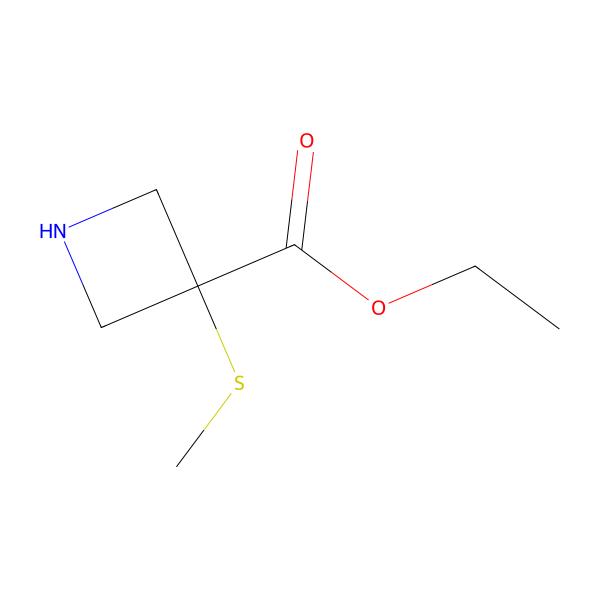 Ethyl 3-(methylsulfanyl)azetidine-3-carboxylate molecular structure, CAS 2639453-72-6