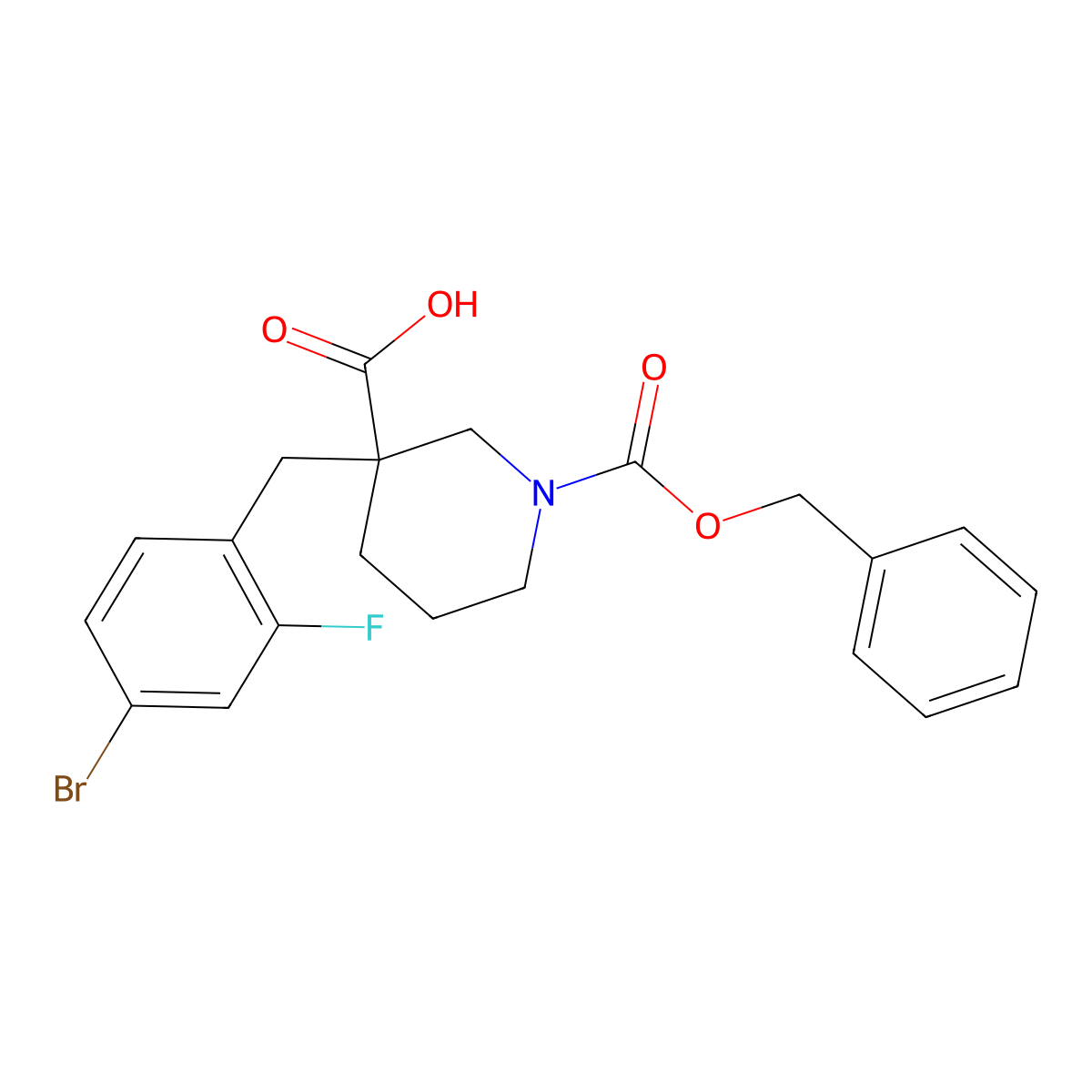 1-[(Benzyloxy)carbonyl]-3-[(4-bromo-2-fluorophenyl)methyl]piperidine-3-carboxylic acid molecular structure, CAS 2639453-93-1