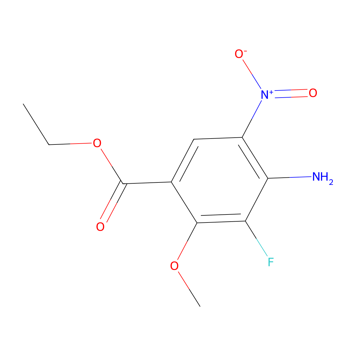 Ethyl 4-amino-3-fluoro-2-methoxy-5-nitrobenzoate molecular structure, CAS 2639453-94-2