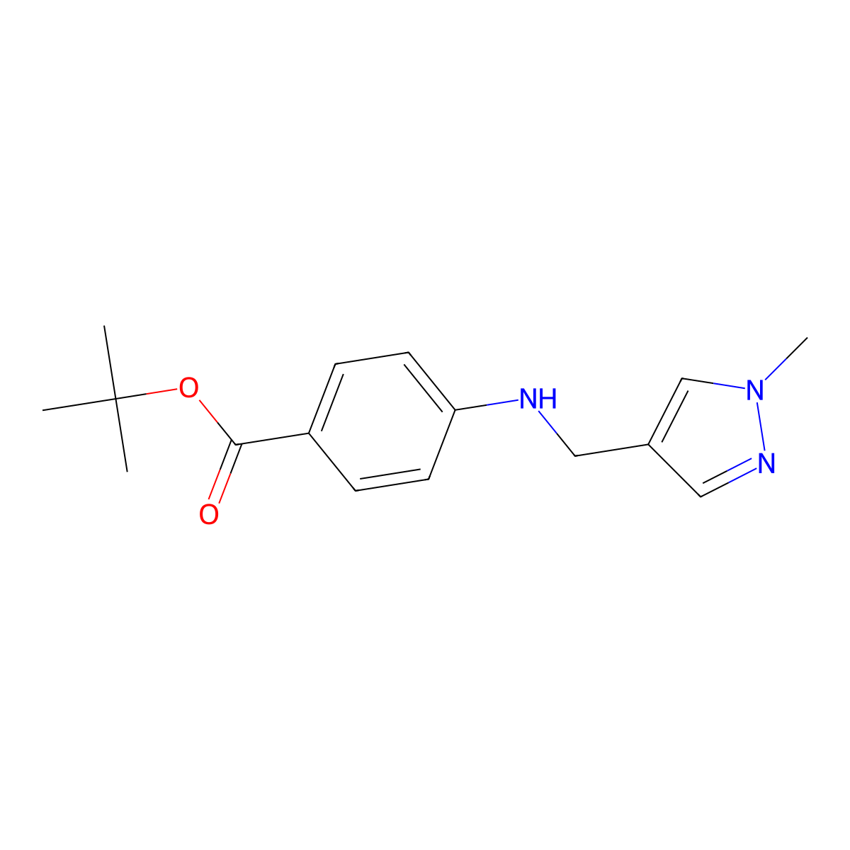 tert-butyl 4-{[(1-methyl-1H-pyrazol-4-yl)methyl]amino}benzoate molecular structure, CAS 2639453-96-4