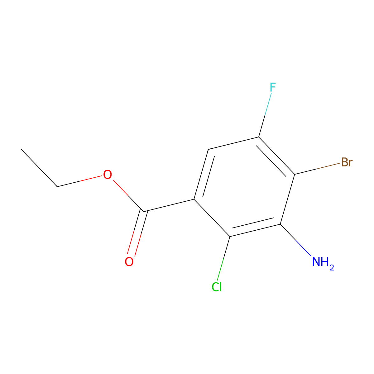 Ethyl 3-amino-4-bromo-2-chloro-5-fluorobenzoate molecular structure, CAS 2639454-01-4