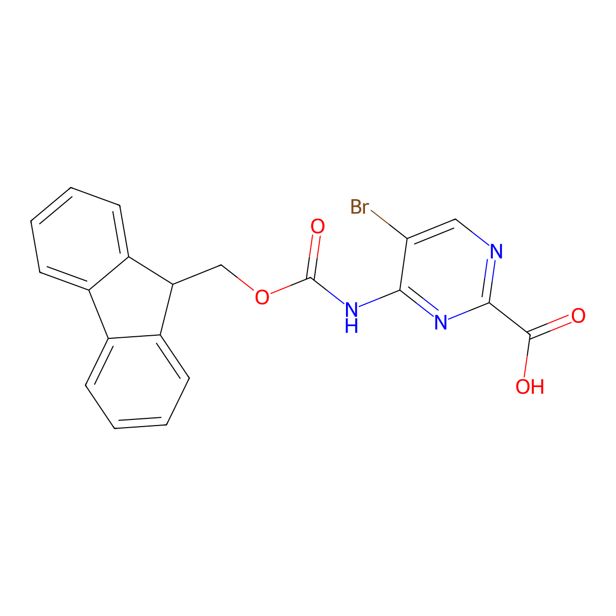 5-bromo-4-({[(9H-fluoren-9-yl)methoxy]carbonyl}amino)pyrimidine-2-carboxylic acid molecular structure, CAS 2639454-36-5