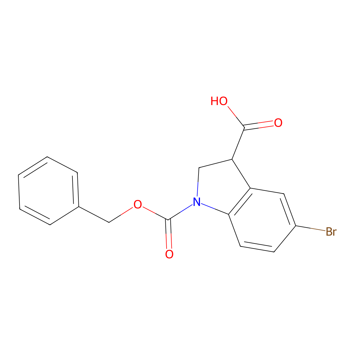 1-[(benzyloxy)carbonyl]-5-bromo-2,3-dihydro-1H-indole-3-carboxylic acid molecular structure, CAS 2639454-38-7
