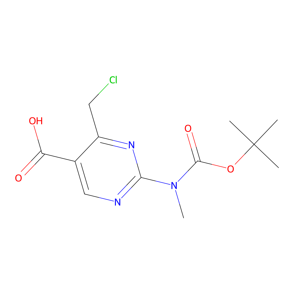 2-{[(Tert-butoxy)carbonyl](methyl)amino}-4-(chloromethyl)pyrimidine-5-carboxylic acid molecular structure, CAS 2639454-51-4