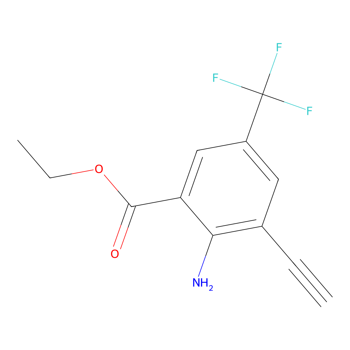 Ethyl 2-amino-3-ethynyl-5-(trifluoromethyl)benzoate molecular structure, CAS 2639454-62-7