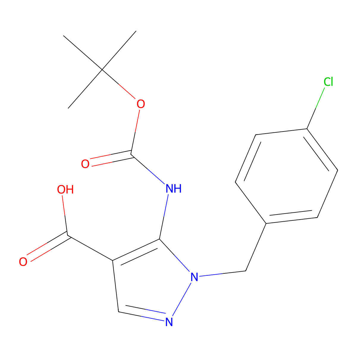 5-{[(tert-butoxy)carbonyl]amino}-1-[(4-chlorophenyl)methyl]-1H-pyrazole-4-carboxylic acid molecular structure, CAS 2639454-66-1