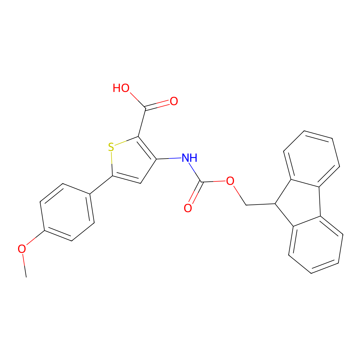 3-({[(9H-fluoren-9-yl)methoxy]carbonyl}amino)-5-(4-methoxyphenyl)thiophene-2-carboxylic acid molecular structure, CAS 2639454-92-3