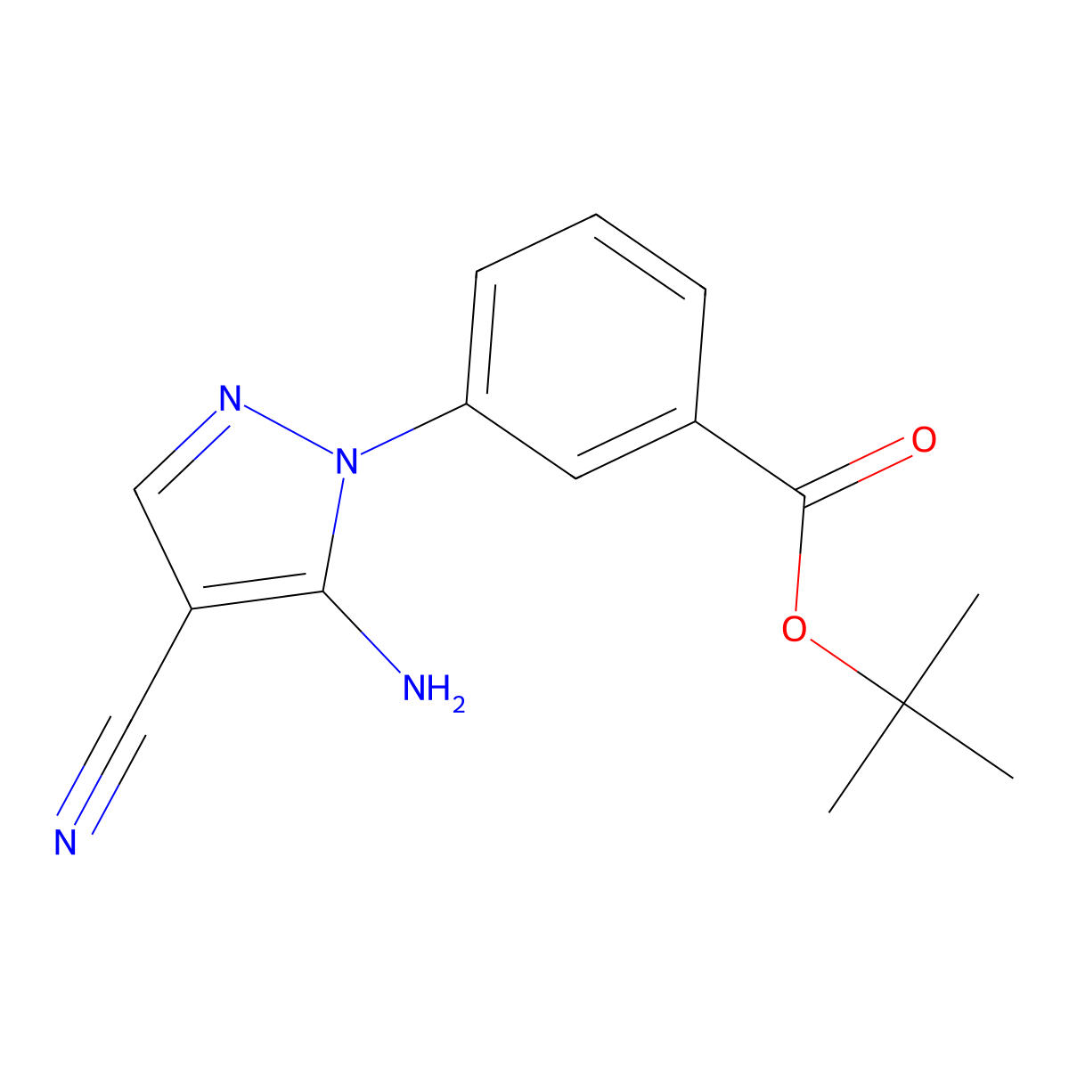 tert-butyl 3-(5-amino-4-cyano-1H-pyrazol-1-yl)benzoate molecular structure, CAS 2639454-96-7