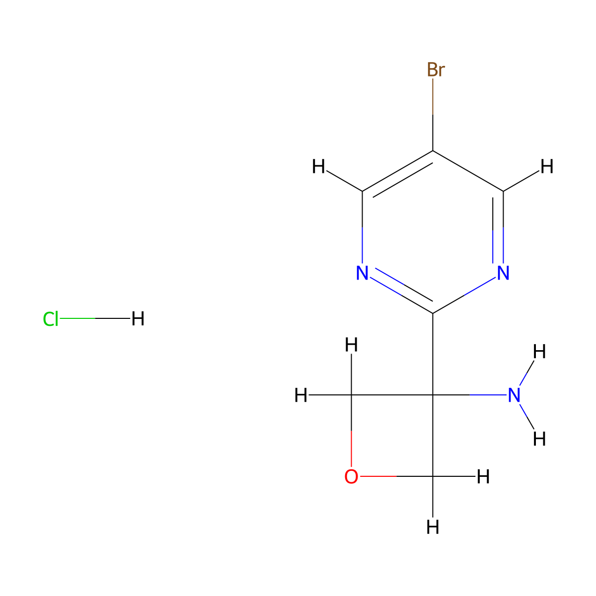 3-(5-Bromopyrimidin-2-yl)oxetan-3-amine hydrochloride molecular structure, CAS 2639455-05-1