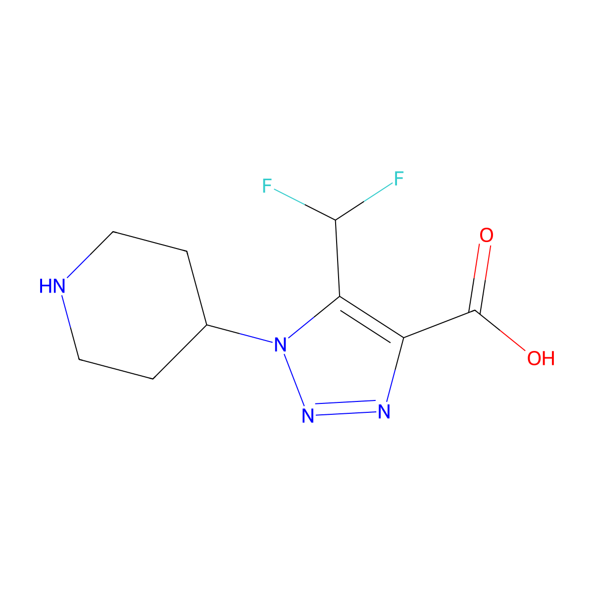 5-(difluoromethyl)-1-(piperidin-4-yl)-1H-1,2,3-triazole-4-carboxylic acid molecular structure, CAS 2639455-07-3