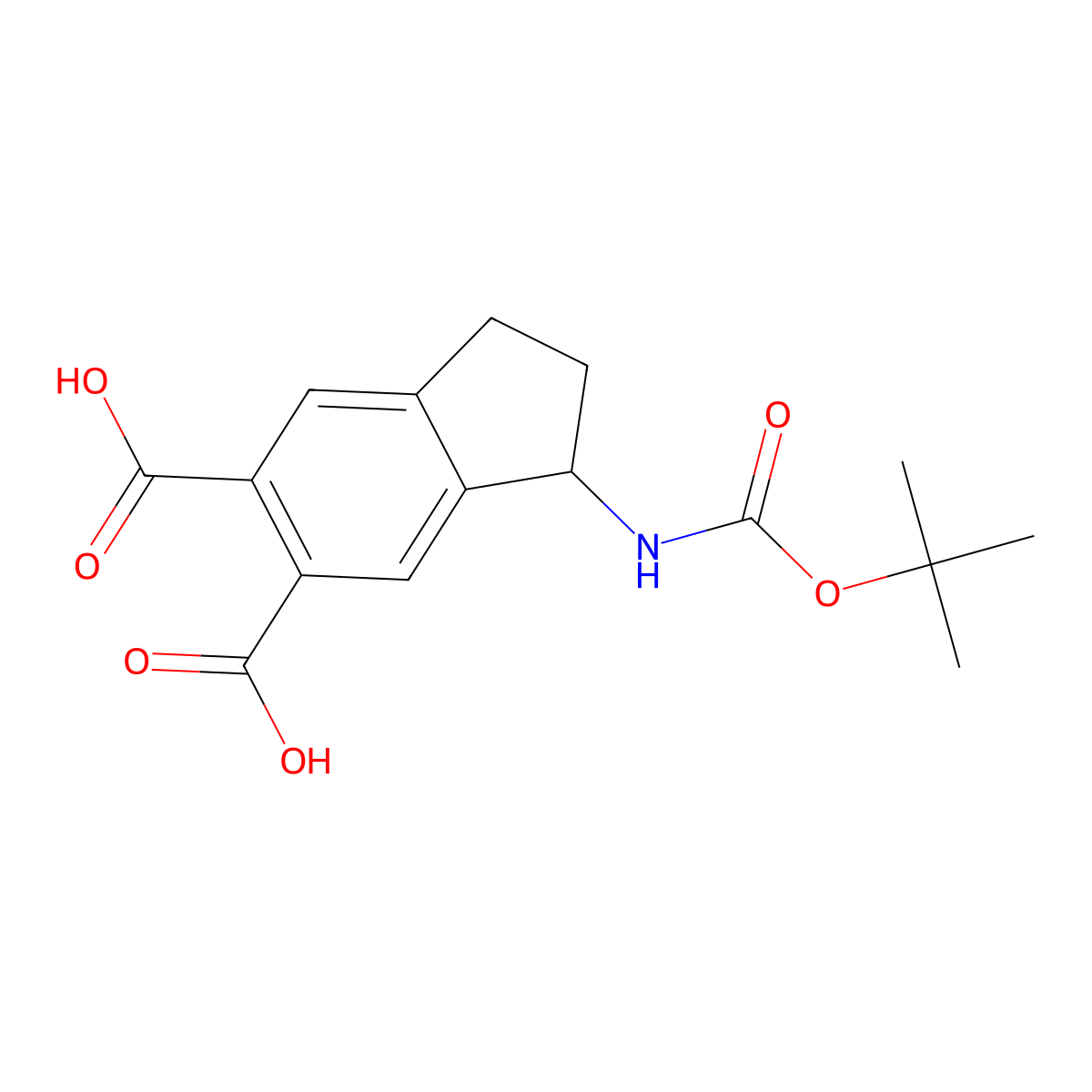 1-{[(tert-butoxy)carbonyl]amino}-2,3-dihydro-1H-indene-5,6-dicarboxylic acid molecular structure, CAS 2639455-09-5