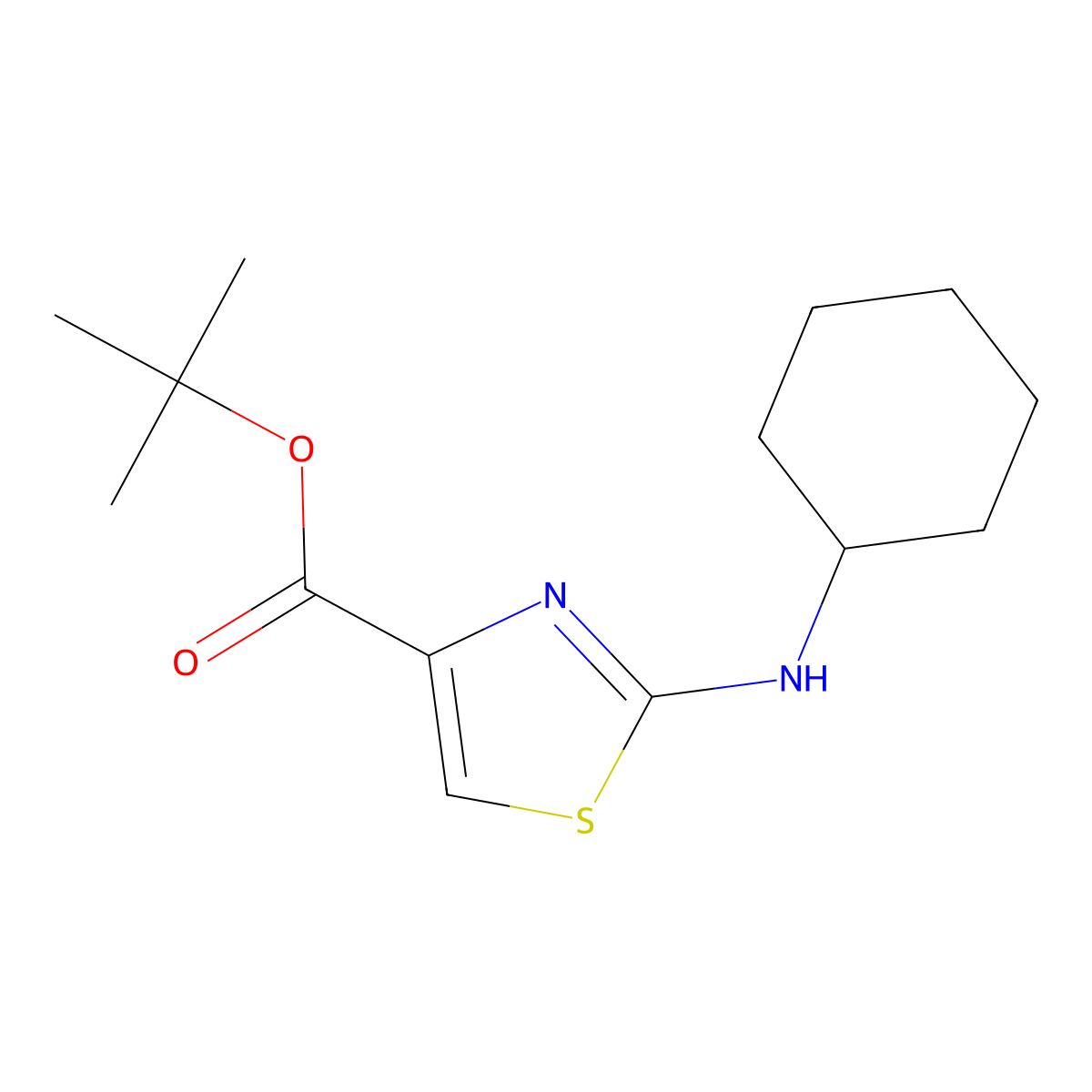 Tert-butyl 2-(cyclohexylamino)-1,3-thiazole-4-carboxylate molecular structure, CAS 2639455-16-4