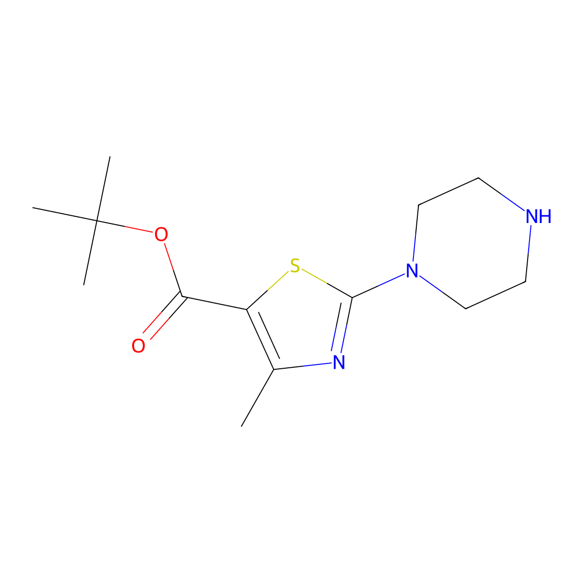 5-Thiazolecarboxylic acid, 4-methyl-2-(1-piperazinyl)-, 1,1-dimethylethyl ester molecular structure, CAS 2639455-19-7