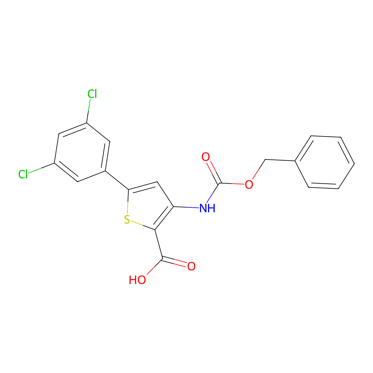 3-{[(Benzyloxy)carbonyl]amino}-5-(3,5-dichlorophenyl)thiophene-2-carboxylic acid molecular structure, CAS 2639455-46-0