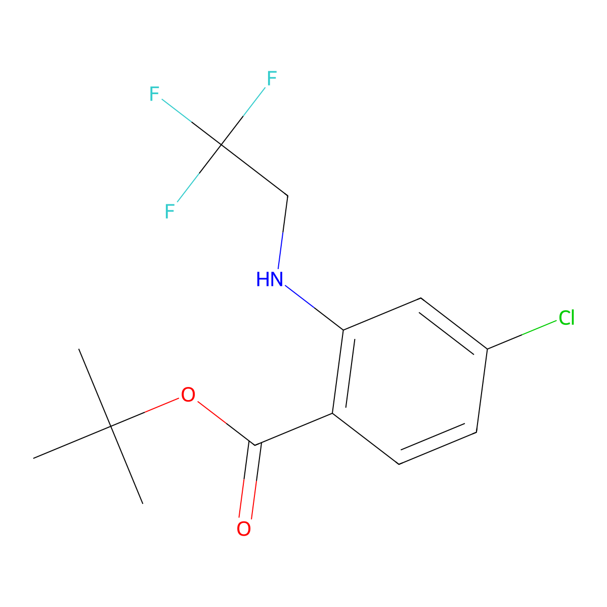 Tert-butyl 4-chloro-2-[(2,2,2-trifluoroethyl)amino]benzoate molecular structure, CAS 2639455-63-1