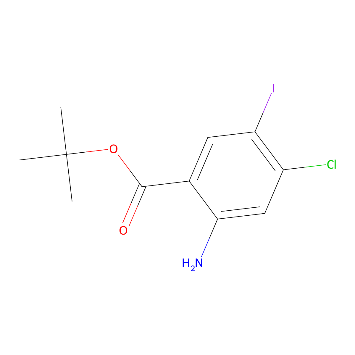 Tert-butyl 2-amino-4-chloro-5-iodobenzoate molecular structure, CAS 2639455-66-4