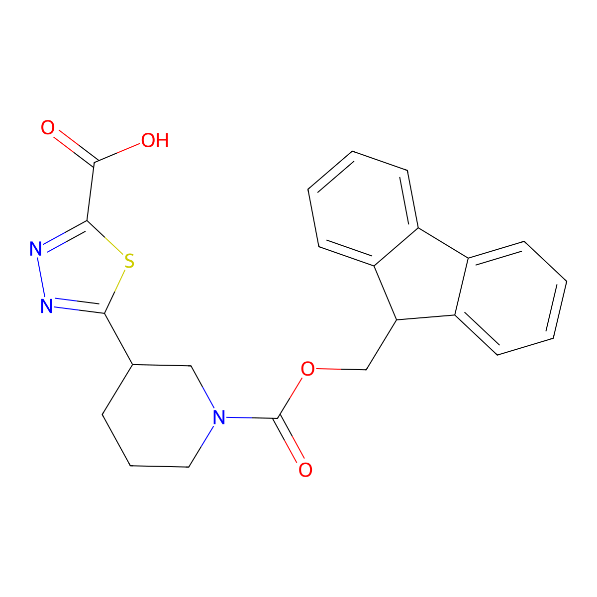 5-(1-{[(9H-fluoren-9-yl)methoxy]carbonyl}piperidin-3-yl)-1,3,4-thiadiazole-2-carboxylic acid molecular structure, CAS 2639455-86-8