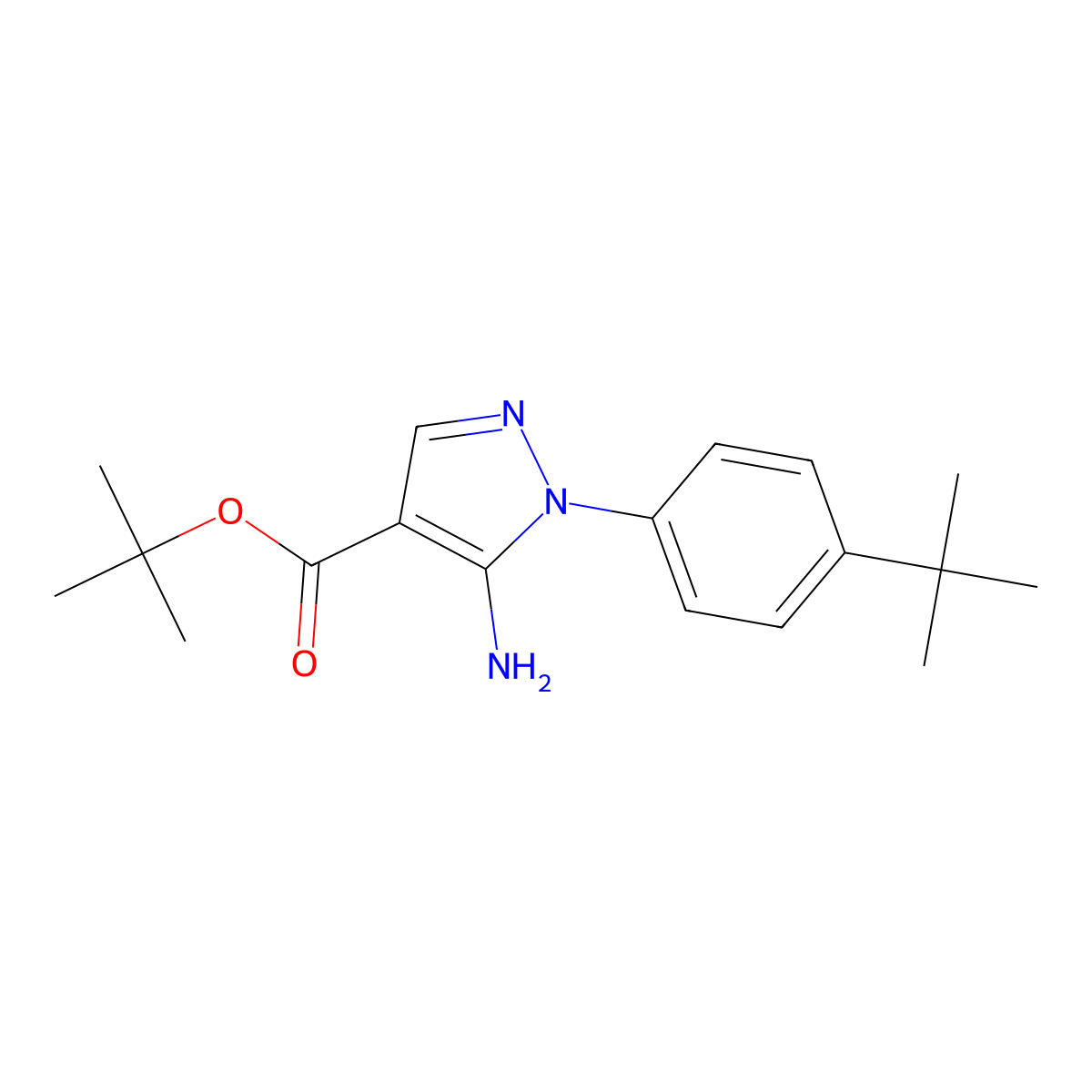 tert-butyl 5-amino-1-(4-tert-butylphenyl)-1H-pyrazole-4-carboxylate molecular structure, CAS 2639455-88-0