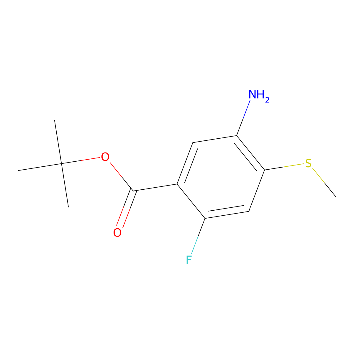 Tert-butyl 5-amino-2-fluoro-4-(methylsulfanyl)benzoate molecular structure, CAS 2639455-96-0